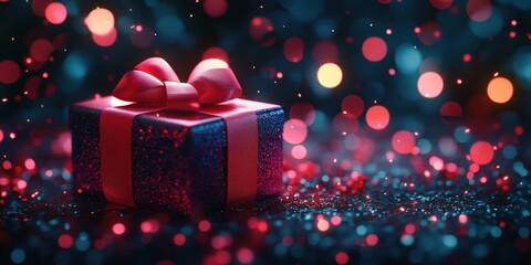 Wall Mural - Festive Gift Box Surrounded by Colorful Bokeh Lights