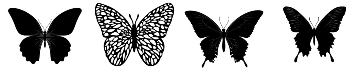 Insects stencil, butterflies tattoo, tropical insects stencil. Beautiful wild flying moths isolated on a white background.