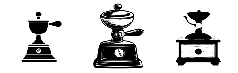 A metal handle is attached to a simple icon of a manual grain grinder crushing wheat