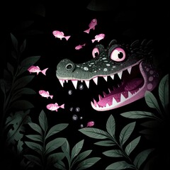 Wall Mural - Hungry Alligator in Swamp with Fish