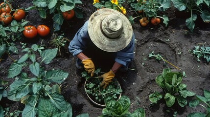 Canvas Print - A farmer tending to his garden