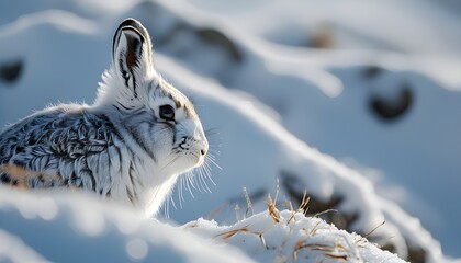 Wall Mural - Snowshoe hare camouflage in a pristine snowy landscape