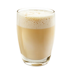 Glass of warm soy milk with a delicate froth on top and a dash of vanilla extract. isolated on transparency background