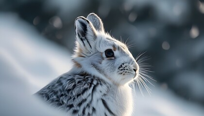 Wall Mural - Snowshoe hare camouflage in a pristine snowy landscape