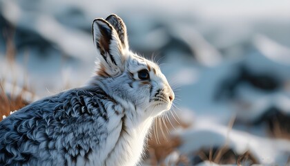 Snowshoe hare camouflage in a pristine snowy landscape