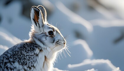 Wall Mural - Snowshoe hare camouflage in a pristine snowy landscape