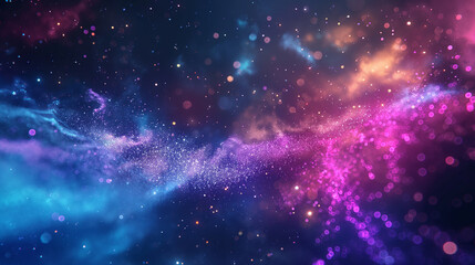 Poster - abstract beautiful background consisting of iridescent and moving dust and gas particles, space theme and technology