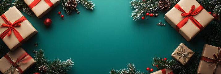 Christmas presents and decorations, top view, festive background for the holiday season, featuring a celebratory theme