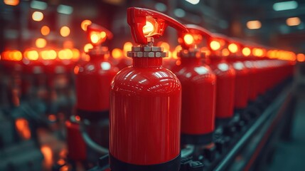 closeup of bright red fire extinguisher in station blurred emergency equipment background safety preparedness concept vibrant contrast against muted surroundings