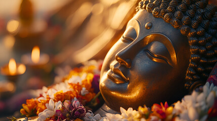 Sticker - Golden Buddha surrounded by flowers