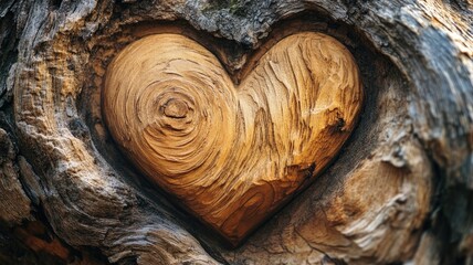 Heart-shaped wood carving embedded in tree trunk