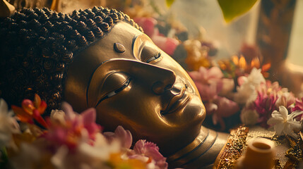 Sticker - Golden Buddha surrounded by flowers