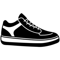 Stylish black sneaker icon representing fashion and athletic wear in graphic design