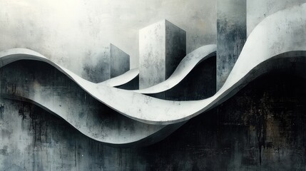 Poster - Abstract composition of flowing forms and geometric shapes.