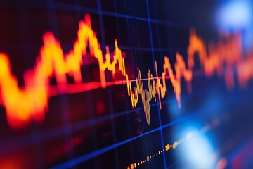 Poster - colorful digital waveform illustrating sound patterns on a dark background with blue and orange hues