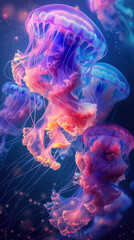 jellyfish swimming in the sea, abstract color background