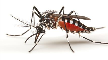 Wall Mural - Macro Shot of Blood Sucking Mosquito on a Clean White Background