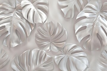 Wall Mural - An elaborate bas-relief porcelain depicts hydrangeas with stucco, following a wabi-sabi aesthetic -