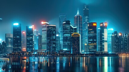 Sticker - Nighttime Skyline of Shanghai