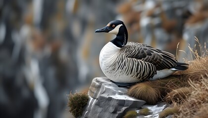 Northern gannet perched gracefully on a rugged cliff edge