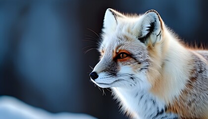 Wall Mural - Stunning close-up of a blue morph Arctic fox showcasing its winter coat in a snowy landscape