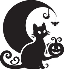 Canvas Print - Halloween scary cat silhouette vector illustration isolated on a white background