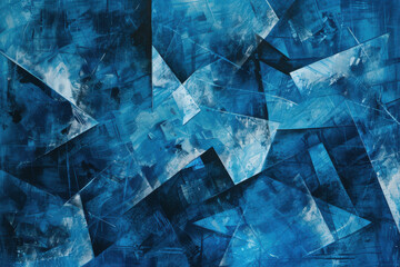 Wall Mural - close up horizontal illustration of abstract blue textured layers and geometric shapes background