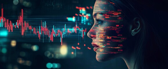 Poster - Using a futuristic interface to analyze digital data, a woman profiles her data