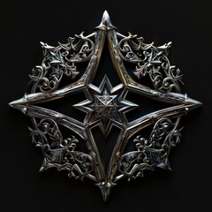 Intricate silver pentagram medallion with ornate design

