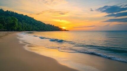 Wall Mural - A beautiful sunset view of Koh Lantas beaches, with calm waters and golden sands.