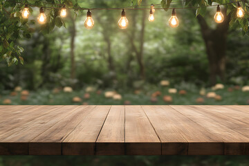 Wall Mural - Empty Wooden Table with Cafe Background 