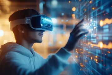 Poster - A dedicated student is using advanced virtual reality and AI tools to enhance their learning with interactive methods and machine learning, all while participating in the classroom