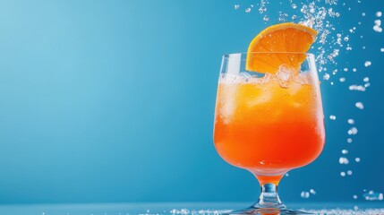 Refreshing Citrus Drink with Bubbles and Orange Slice