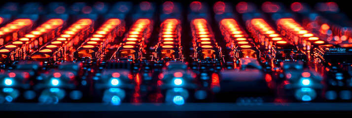 Wall Mural - Close up of red LEDs on a circuit board.