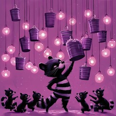 Poster - Raccoon Under a Canopy of Lights