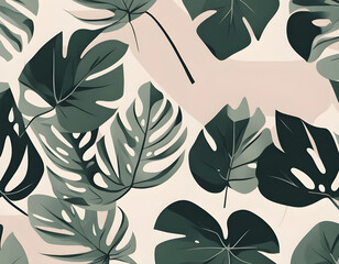 Wall Mural - Monstera leaves minimall wall art abstract illustration background