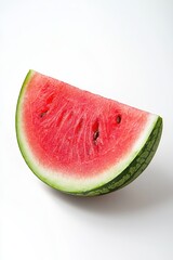 A juicy half-cut watermelon slice isolated on a clean white background.