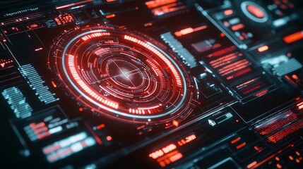 Poster - A futuristic digital interface centered on a glowing blue circle