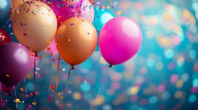 Colorful balloons with bokeh background. 3D Rendering - Generated AI