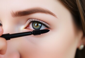 Woman Applying Makeup Detailed view of eye with mascara brush ap