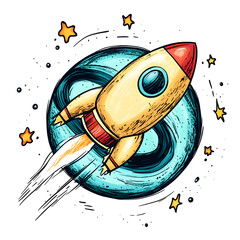Wall Mural - graphics of space, planets, and astronauts on a white background.