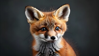 Wall Mural - Adorable close-up portrait of a playful Red fox showcasing its vibrant fur and curious expression