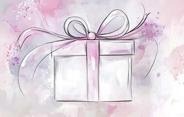 Canvas Print - A flat cartoon line art outline of a gift box wrapped with a bow on a white background. An ideal gift idea for Christmas and birthday parties.