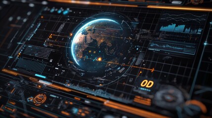 Poster - GPS Tracking, Graphic Dashboard Head-up display, and Futuristic User Interface GUI Background Concept..3D Modeling.