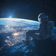 Wall Mural - graphics of space, planets, and astronauts on a white background.