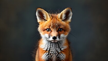 Wall Mural - Adorable close-up portrait of a playful Red fox showcasing its vibrant fur and curious expression