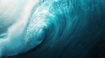 Canvas Print - Tropical blue surfing wave. No people. Beautiful deep blue tube wave in the Ocean. 