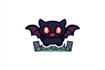 Sticker - Cute Cartoon Bat Flying Over Cityscape