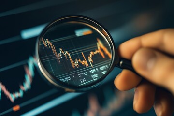 Poster - Analyzing stock market trends through a magnifying glass in a modern office environment during daytime hours