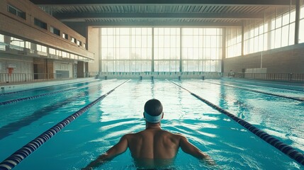 Poster - swimmer training in the swimming pool 